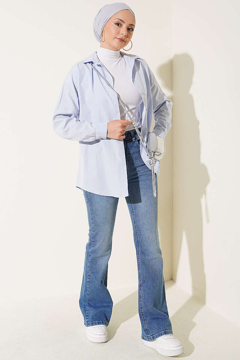 Pocketed Spanish-style Wide-Leg Denim Trousers Blue - Imagen 2