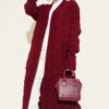 Pocketed Knitted Patterned Long Cardigan Burgundy – Image 2