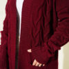 Pocketed Knitted Patterned Long Cardigan Burgundy – Image 4