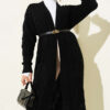 Pocketed Knitted Patterned Long Cardigan Black