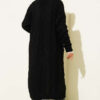 ⁦Pocketed Knitted Patterned Long Cardigan Black⁩ - الصورة ⁦3⁩