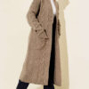 Pocketed Knitted Patterned Long Cardigan Mink