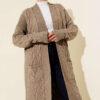 ⁦Pocketed Knitted Patterned Long Cardigan Mink⁩ - الصورة ⁦2⁩
