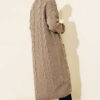 ⁦Pocketed Knitted Patterned Long Cardigan Mink⁩ - الصورة ⁦3⁩