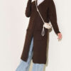 Pocketed Long Knit Cardigan Dark Brown