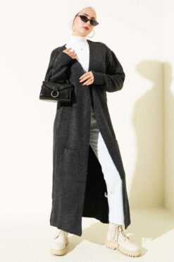 Alternative view of Pocketed Long Knit Cardigan Anthracite