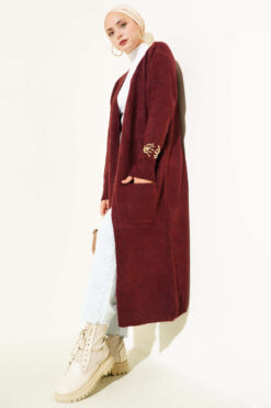 Alternative view of Pocketed Long Knit Cardigan Burgundy