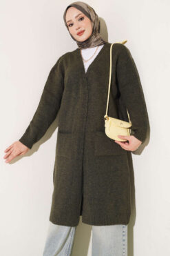 Alternative view of Pocketed Long Knit Cardigan Khaki