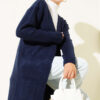 Pocketed Long Knit Cardigan Navy Blue