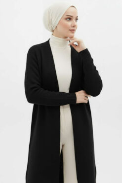 Alternative view of Pocketed Long Knit Cardigan Black