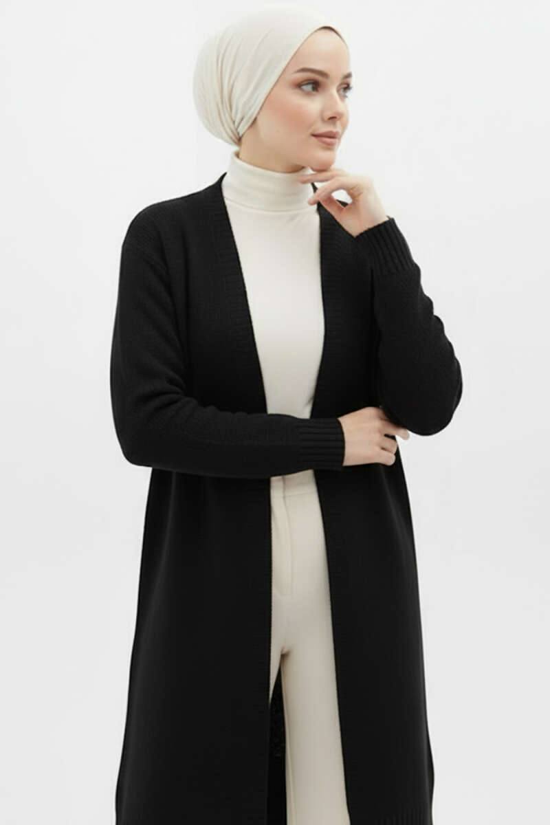 Pocketed Long Knit Cardigan Black - immagine 2