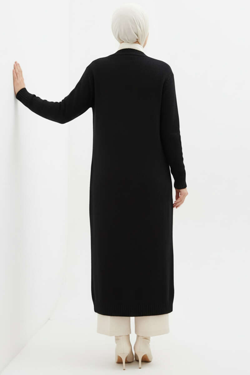 Pocketed Long Knit Cardigan Black - immagine 3