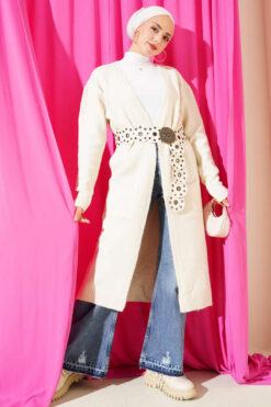 Alternative view of Pocketed Long Knit Cardigan Stone