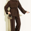 Floral Brooch-Detail French Terry Two-Piece Set Brown