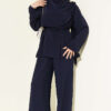 Floral Brooch-Detail French Terry Two-Piece Set Navy Blue