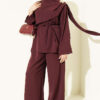 Floral Brooch-Detail French Terry Two-Piece Set Plum