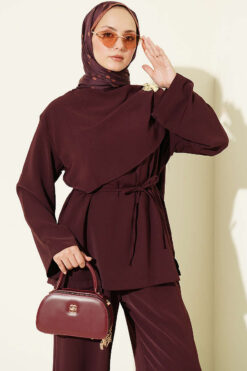 Alternative view of Floral Brooch-Detail French Terry Two-Piece Set Plum