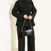 Floral Brooch-Detail French Terry Two-Piece Set Black