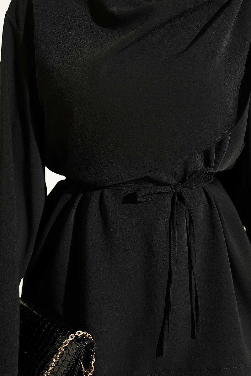 Floral Brooch-Detail French Terry Two-Piece Set Black - الصورة 4