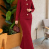 Honeycomb Pattern Knit Two-Piece Set Burgundy - Image 5