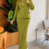 Floral Gold Buttoned Knit Two-Piece Set with Hem Edge Hazel