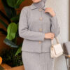 Floral Gold Buttoned Knit Two-Piece Set with Hem Edge Grey