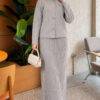 Floral Gold Buttoned Knit Two-Piece Set with Hem Edge Grey – Bild 3
