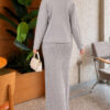 Floral Gold Buttoned Knit Two-Piece Set with Hem Edge Grey – Bild 4