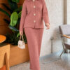 Floral Gold Buttoned Knit Two-Piece Set with Hem Edge Rose Dust