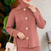 Floral Gold Buttoned Knit Two-Piece Set with Hem Edge Rose Dust – Bild 2