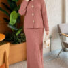 Floral Gold Buttoned Knit Two-Piece Set with Hem Edge Rose Dust – Bild 3