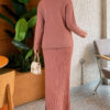 Floral Gold Buttoned Knit Two-Piece Set with Hem Edge Rose Dust – Bild 4