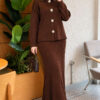 Honeycomb Pattern Knit Two-Piece Set Brown - Image 5