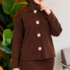 Floral Gold Buttoned Knit Two-Piece Set with Hem Edge Brown - الصورة 2