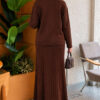 Floral Gold Buttoned Knit Two-Piece Set with Hem Edge Brown - الصورة 4