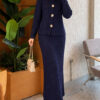 Honeycomb Pattern Knit Two-Piece Set Navy Blue - Image 5