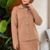 Floral Gold Buttoned Knit Two-Piece Set with Hem Edge Latte - Image 2