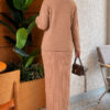Floral Gold Buttoned Knit Two-Piece Set with Hem Edge Latte - Image 4