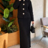 ⁦Floral Gold Buttoned Knit Two-Piece Set with Hem Edge Black⁩ - الصورة ⁦2⁩