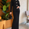 ⁦Floral Gold Buttoned Knit Two-Piece Set with Hem Edge Black⁩ - الصورة ⁦3⁩