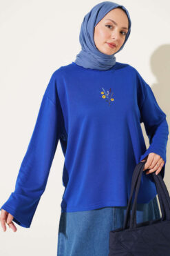 Floral Embroidered Lace Blouse Saxon Blue