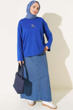 Alternative view of Floral Embroidered Lace Blouse Saxon Blue