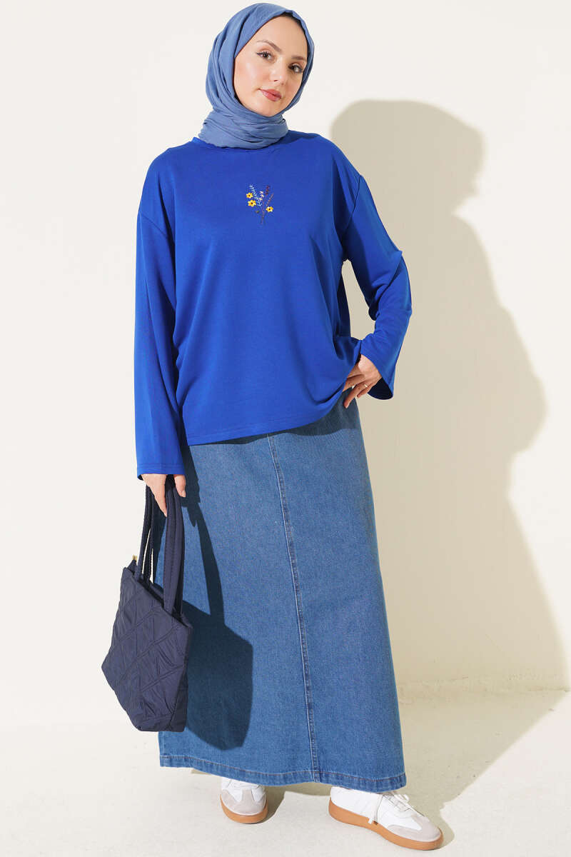 Floral Embroidered Lace Blouse Saxon Blue – Bild 2