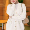 Embroidered V-Neck Knit Cardigan Beige - الصورة 3