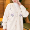Embroidered V-Neck Knit Cardigan Ecru