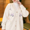 Embroidered V-Neck Knit Cardigan Ecru - immagine 3