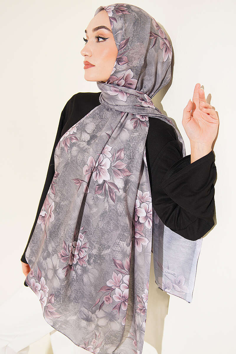 Floral Pattern Detail Shawl Smoke