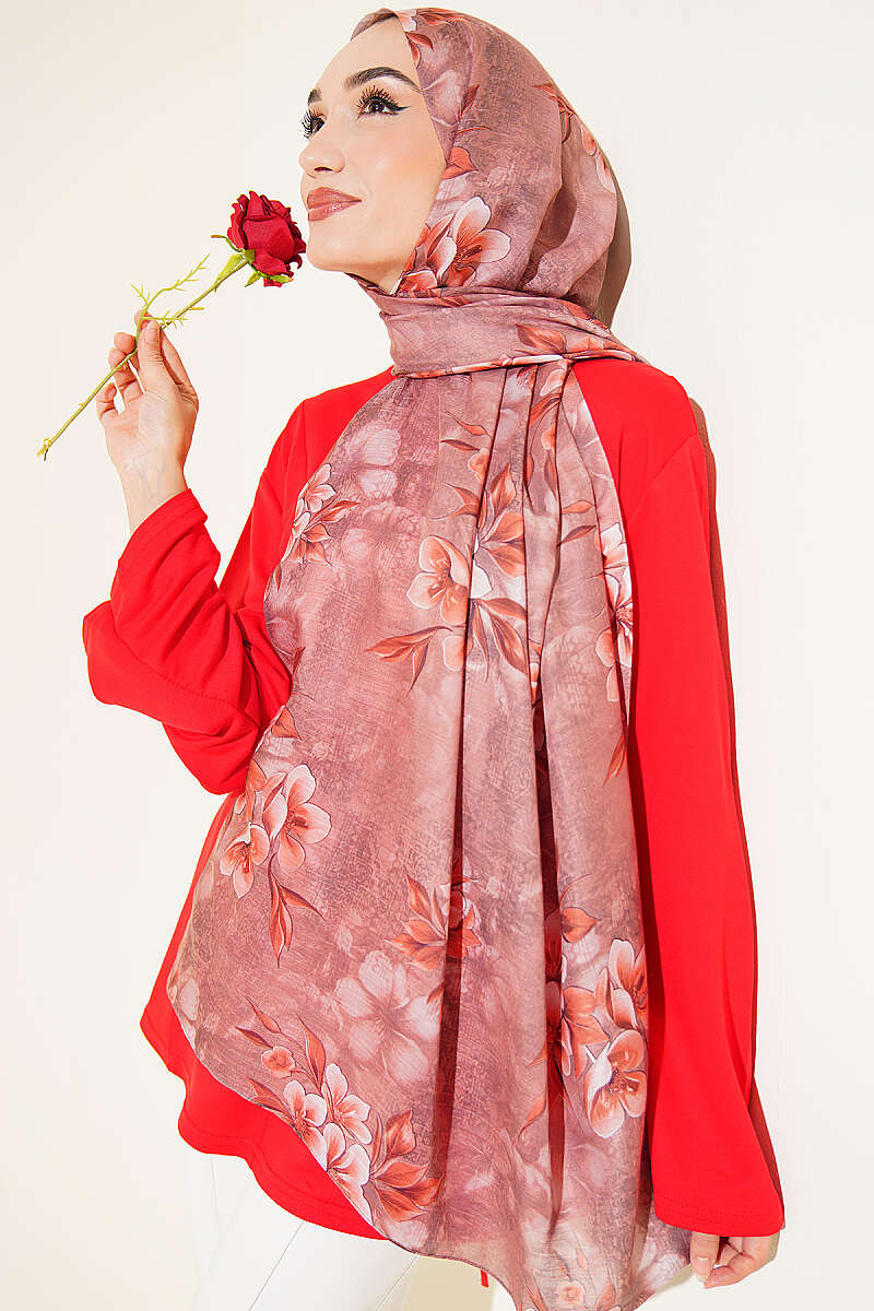 Floral Pattern Detail Shawl Brown