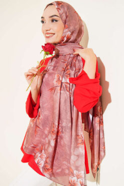 Alternative view of Floral Pattern Detail Shawl Brown