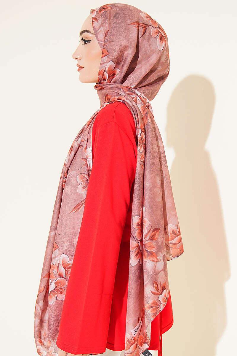 Floral Pattern Detail Shawl Brown - immagine 3
